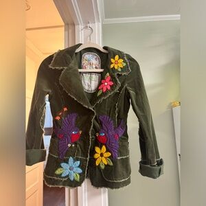 Joystick Olive Green Embroidered Blazer